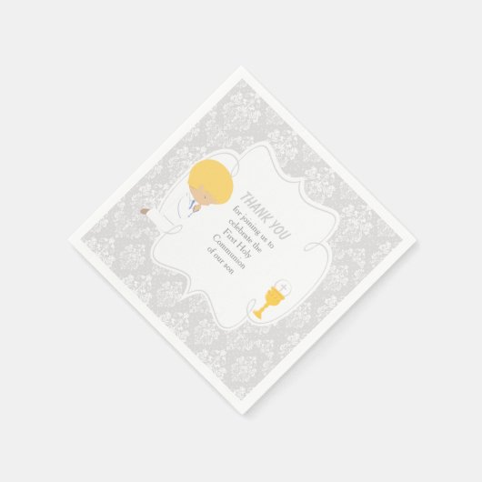 Erstkommunion Blonde Boy Silver Damask Serviette (Ecke)