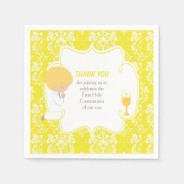 Erstkommunion Blonde Boy Yellow Damask Serviette