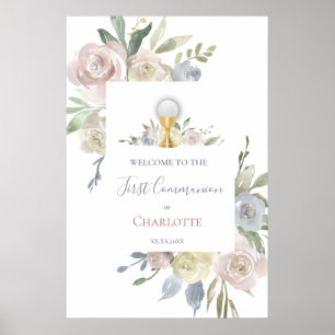 Erstkommunion Blumensträuße Willkommensschild Poster