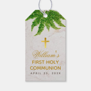 Erstkommunion Botanischer Farn Blätter Goldmarmor Geschenkanhänger