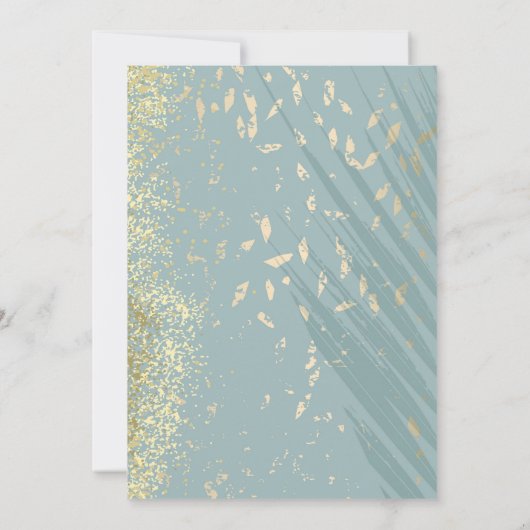 Erstkommunion Dusty Blue Gold Glitzer Dust Arch Einladung (Rückseite)