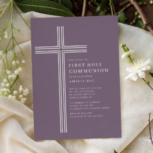 Erstkommunion-Einladung Purple Cross Einladung