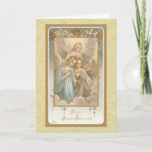 Erstkommunion Engel Eucharistie Hostie Vintage Karte