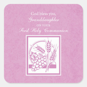 Erstkommunion Enkelin, Rosa Quadratischer Aufkleber