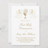 Erstkommunion Eucharistie goldene Engel Einladung (Vorderseite)