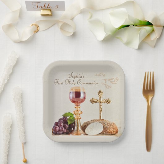 Erstkommunion-Eucharistie-Kelch-Design Pappteller (Hochzeit)