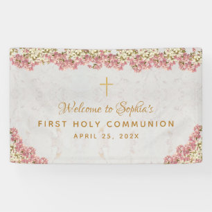 Erstkommunion Florale rosa Orchideen Schriftzug Wi Banner