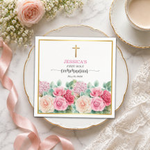 Erstkommunion Goldkreuz Rosen Floral für Mädchen