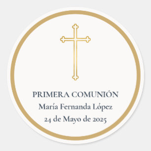Erstkommunion Goldkreuz Runder Aufkleber