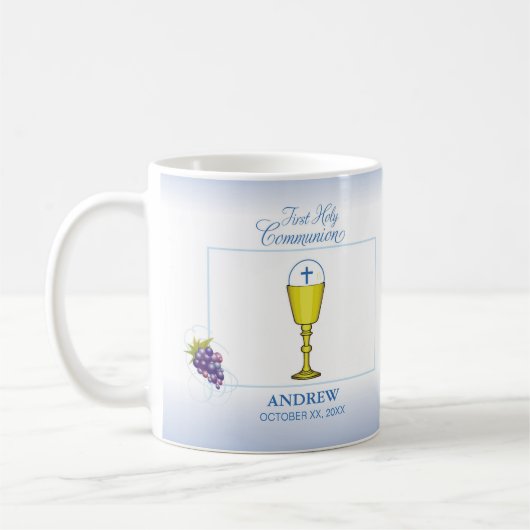 Erstkommunion Junge, Kelch mit Hostie und Trauben Kaffeetasse (Links)