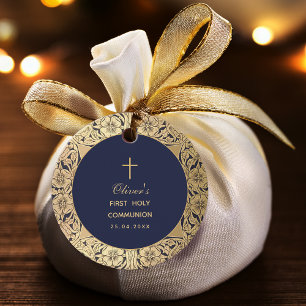 Erstkommunion Junge Vintage Navyblau Goldene Rosen Geschenkanhänger