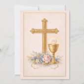 Erstkommunion Kelch Hostie Blumenmuster Einladung (Rückseite)
