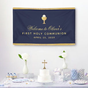 Erstkommunion-Kelch Marineblauer Willkommensjunge Banner