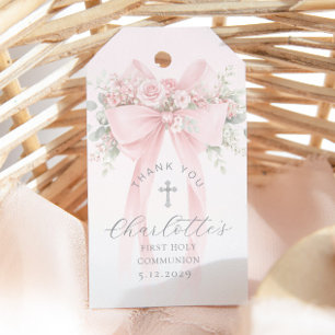 Erstkommunion Kreuz Rosa Schleife Danke Geschenkanhänger
