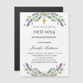 Erstkommunion Lavendel eucalyptus violetter Luxus Magneteinladung (Vorne/Hinten)