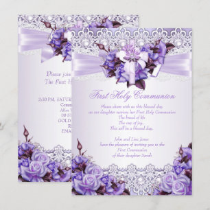 Erstkommunion Mädchen Lilac Lavendel Lila 2 Einladung