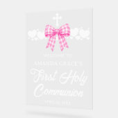 Erstkommunion Mädchen Rosa Gingham-Schleife Willko Acrylschild (Winkel)