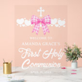Erstkommunion Mädchen Rosa Gingham-Schleife Willko Acrylschild (Hochzeit)
