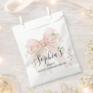 Erstkommunion Mädchen Rosa Schleife Rosen Dankesch Geschenktütchen