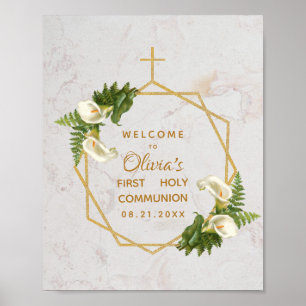 Erstkommunion Marmor Goldene Calla-Lilien Willkomm Poster