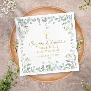 Erstkommunion mit Aquarell-Blumen Serviette