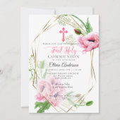 Erstkommunion | Pink Poppies and Foliage 2 Einladung (Vorderseite)