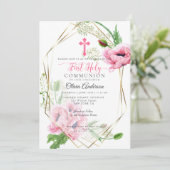 Erstkommunion | Pink Poppies and Foliage 2 Einladung (Stehend Vorderseite)