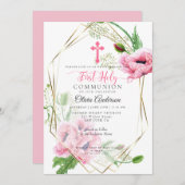 Erstkommunion | Pink Poppies and Foliage 2 Einladung (Vorne/Hinten)