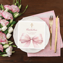 Erstkommunion rosa Schleife creme Kreuz Mittagesse Serviette