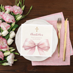Erstkommunion rosa Schleife creme Kreuz Mittagesse Serviette