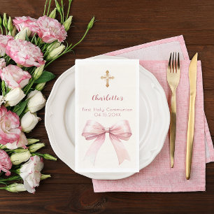 Erstkommunion rosa Schleife creme Kreuz Serviette