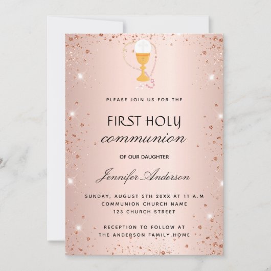 Erstkommunion-Rose-Goldkalienmoderator Einladung (Vorderseite)