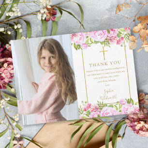 Erstkommunion Rosen Florales Foto Dankeskarte