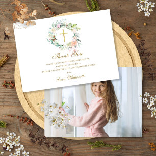 Erstkommunion-Rosen Florales Foto Gold Dankeskarte