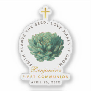 Erstkommunion Sukkulente Faux-Goldkreuz Schriftzug Aufkleber