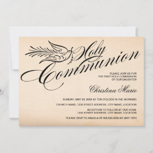 Erstkommunion Vintage-Script Taube und Kreuz Einladung