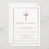Erstkommunion von Edelgold-Rose-Cross-Monogramm Einladung (Vorne/Hinten)