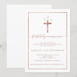 Erstkommunion von Edelgold-Rose-Cross-Monogramm Einladung