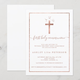Erstkommunion von Edelgold-Rose-Cross-Monogramm Einladung