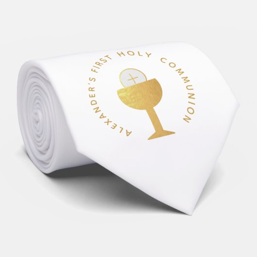 Erstkommunion White Imitats Gold Chalice Eucharist Krawatte (Gerollt)