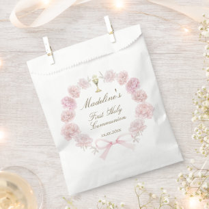 Erstkommunion zarte Pfingstrosen Rahmen Geschenktütchen