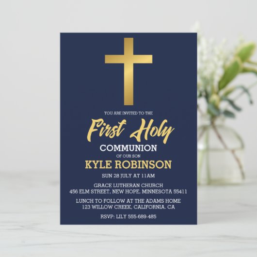 Erstkommunioneinladungen für Blaue Einladung (Stehend Vorderseite)