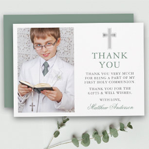 Erstkommunionkreuz Salbeigrün Foto Dankeskarte