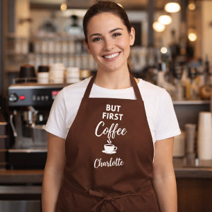 Erstmal Kaffee braune Namensschrift Schürze