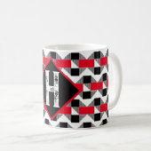 Erstmalig Vintage rote und schwarze Monogramm Kaffeetasse (VorderseiteRechts)