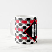 Erstmalig Vintage rote und schwarze Monogramm Kaffeetasse (Vorderseite Links)