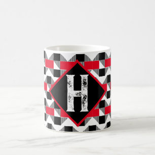 Erstmalig Vintage rote und schwarze Monogramm Kaffeetasse