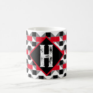 Erstmalig Vintage rote und schwarze Monogramm Kaffeetasse