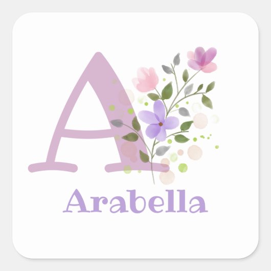 Erstmalige Bezeichnung Arabella Floral Design Quadratischer Aufkleber (Vorderseite)
