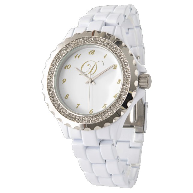 Erstmalige D-Überwachung mit Gold-Nummern Armbanduhr (Schrägansicht)